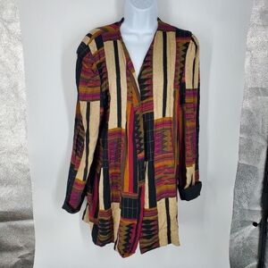 Vtg 90s PERIWINKLE Jacket Dress Size 16 Patchwork Geometric Abstract Rayon